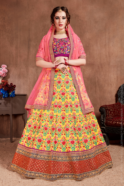 Luxurious Embroidered Mulberry Silk Bridal Lehenga Choli with Dupatta