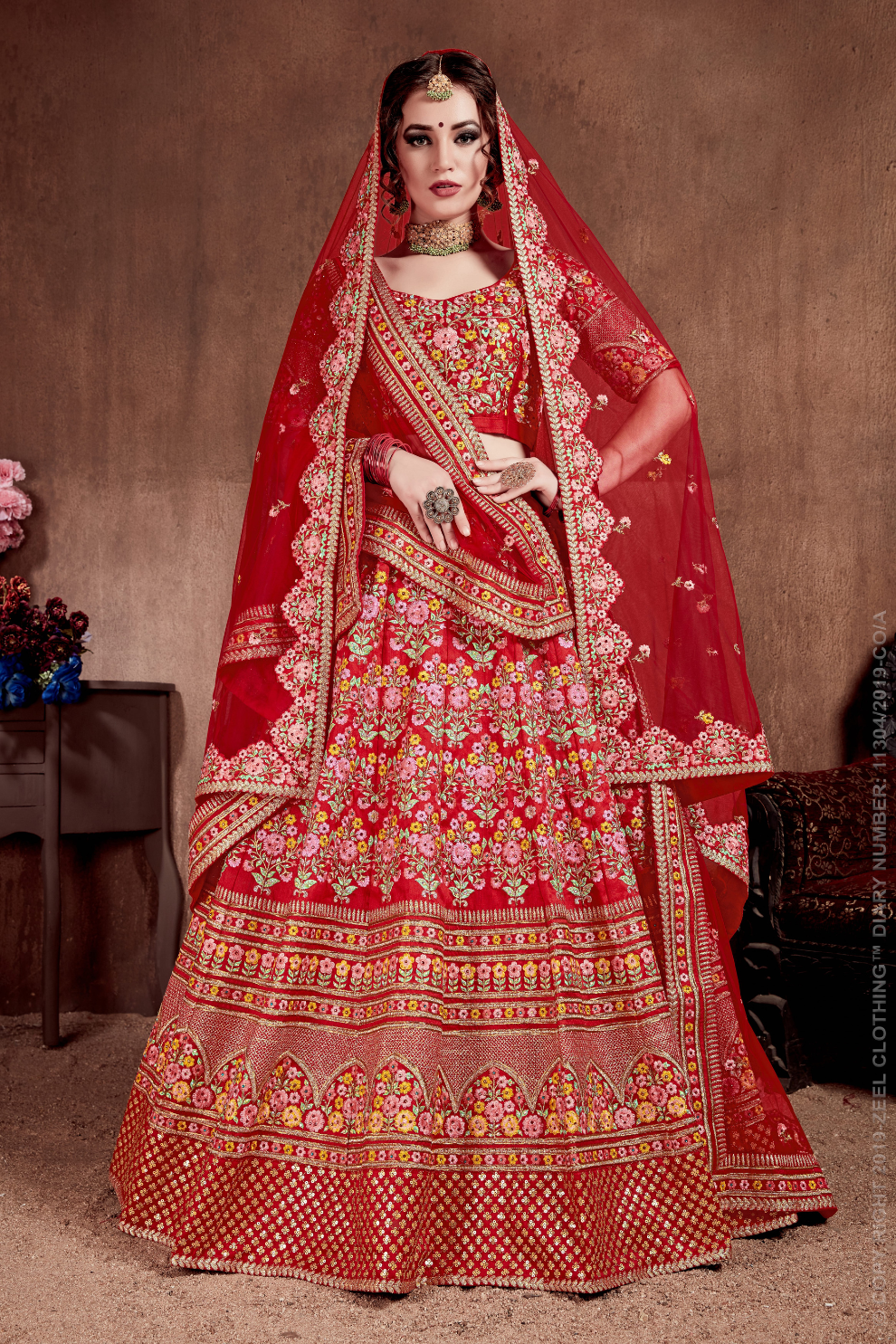 Luxurious Embroidered Mulberry Silk Bridal Lehenga Choli with Dupatta