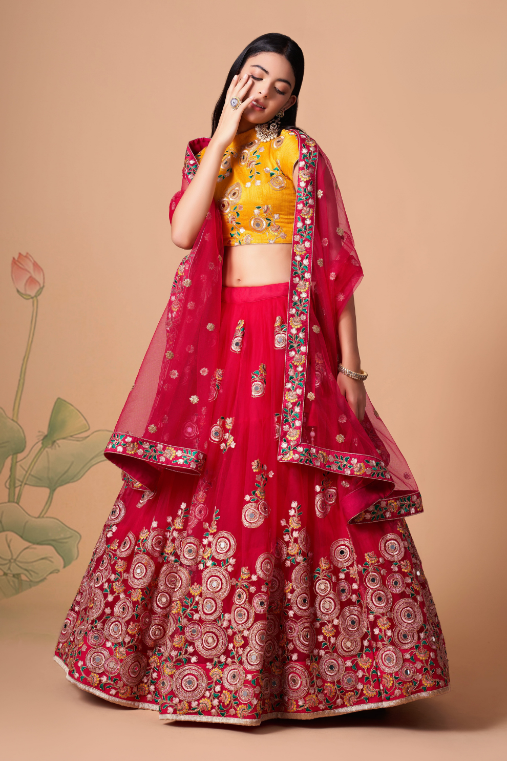 Exquisite Mirror Work Lehenga with Thread, Zari, Dori & Sequins Embroidery