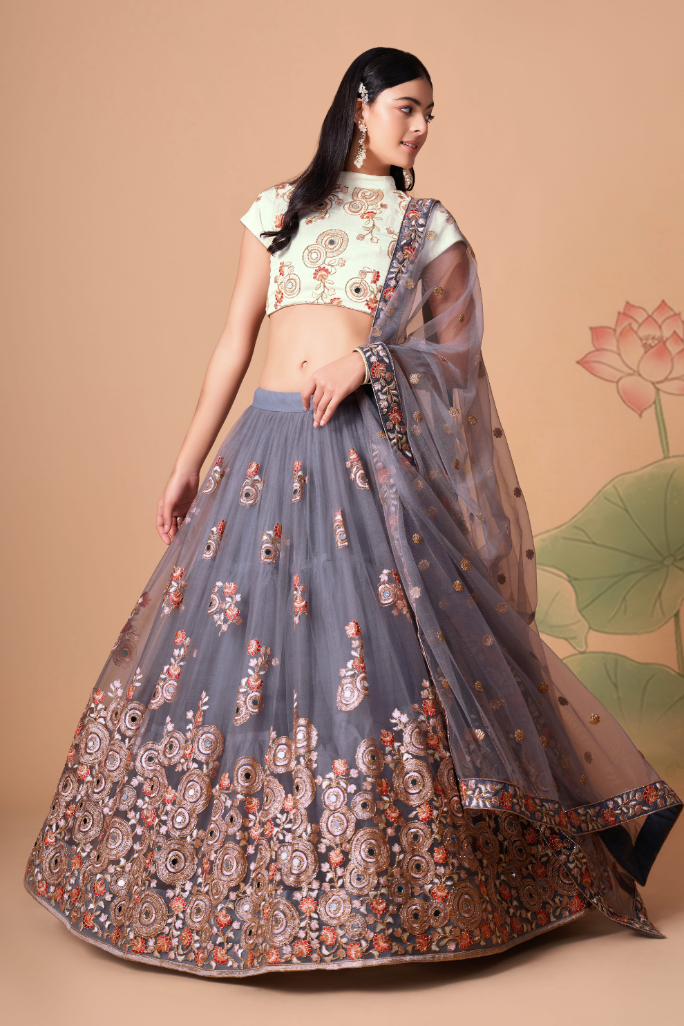 Exquisite Mirror Work Lehenga with Thread, Zari, Dori & Sequins Embroidery