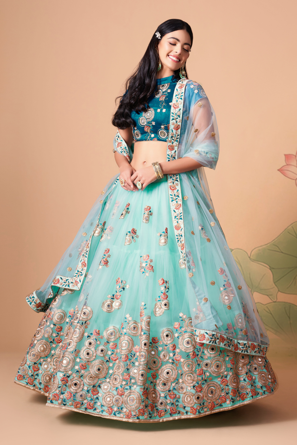 Exquisite Mirror Work Lehenga with Thread, Zari, Dori & Sequins Embroidery