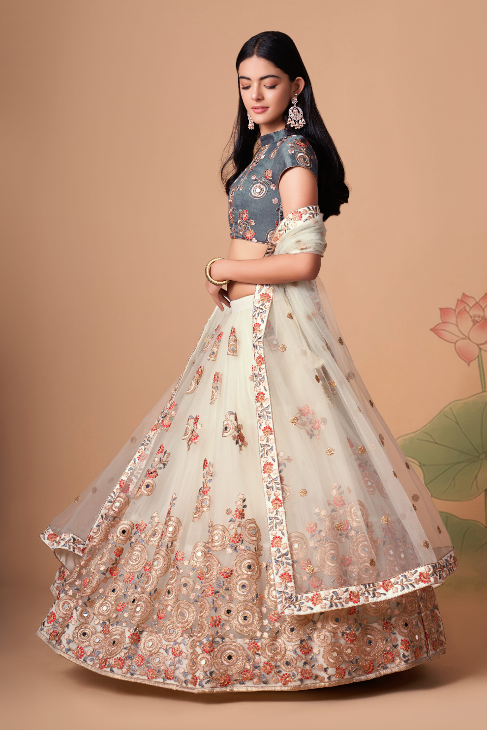 Exquisite Mirror Work Lehenga with Thread, Zari, Dori & Sequins Embroidery