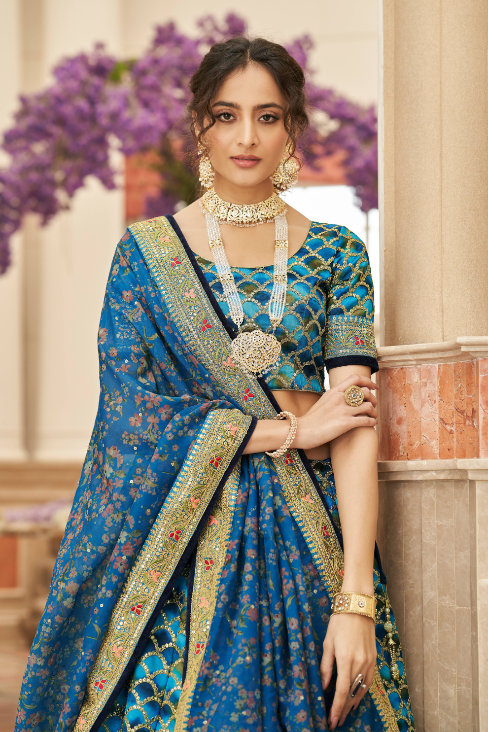 Elegant blouse and soft net dupatta with border detailing