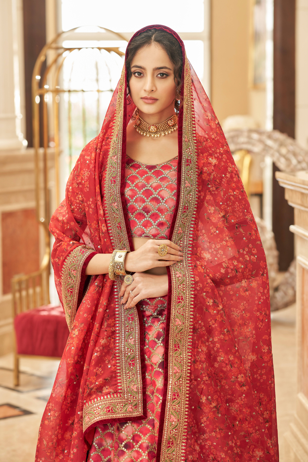 Elegant blouse and soft net dupatta with border detailing