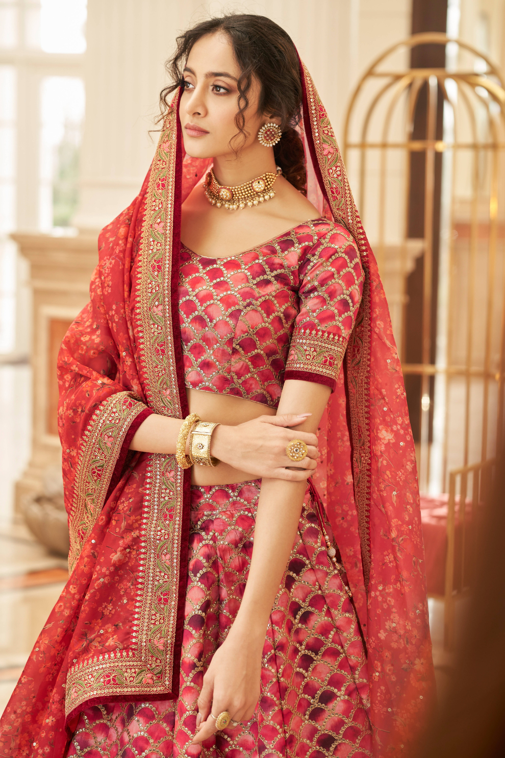 Elegant blouse and soft net dupatta with border detailing