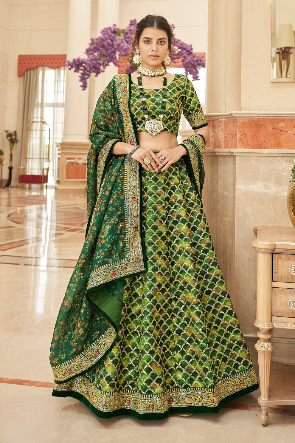 Elegant blouse and soft net dupatta with border detailing
