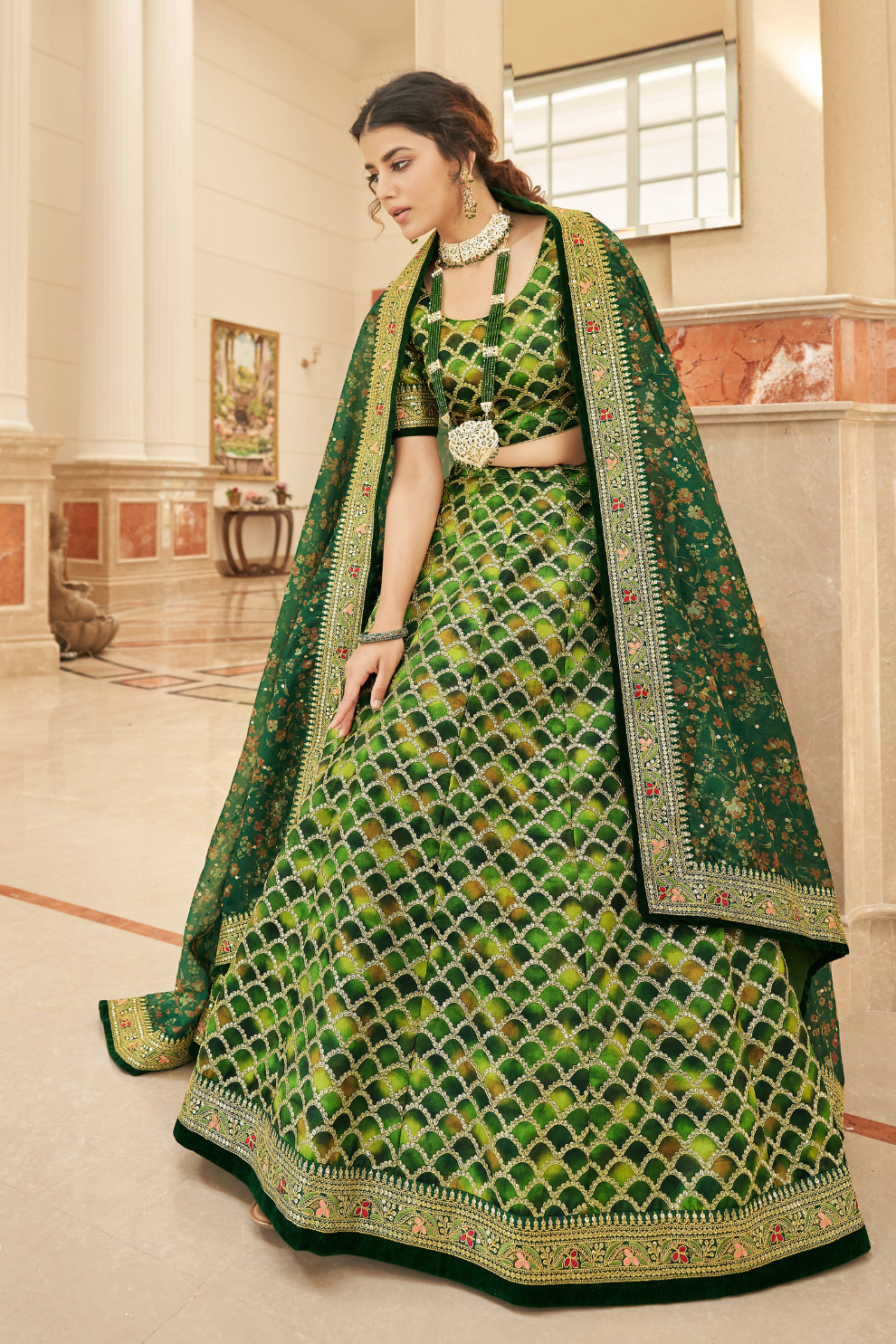 Elegant blouse and soft net dupatta with border detailing
