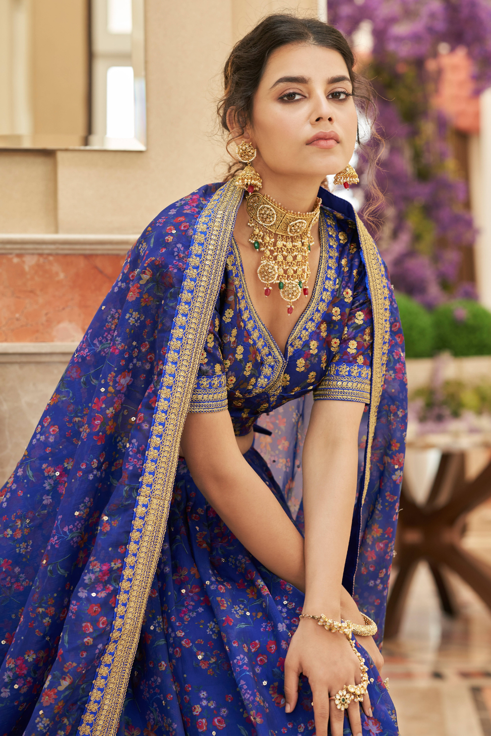 Elegant blouse and soft net dupatta with border detailing