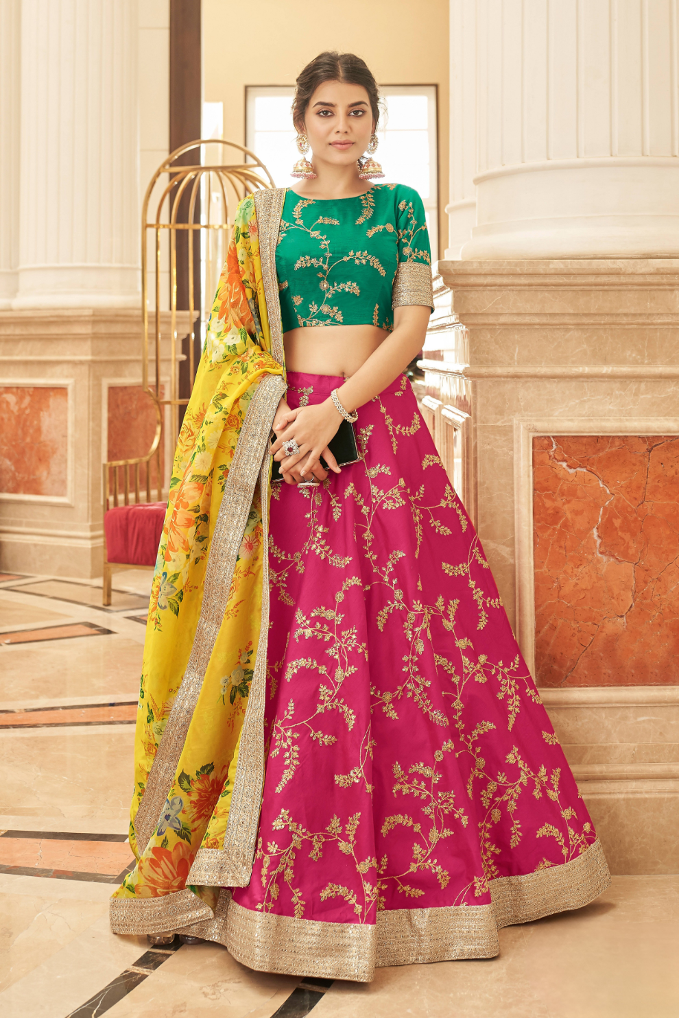 Elegant blouse and soft net dupatta with border detailing