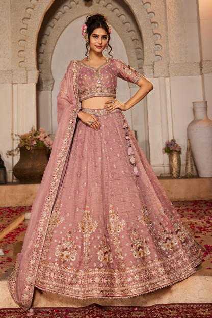 Tissue Lehenga Choli & Dupatta with Sequin Embroidery