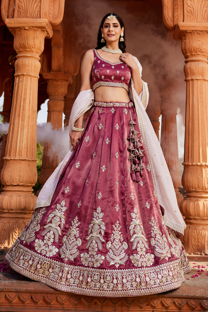Designer Tissue Lehenga Choli with Sequin Embroidery and Coordinated Dupatta