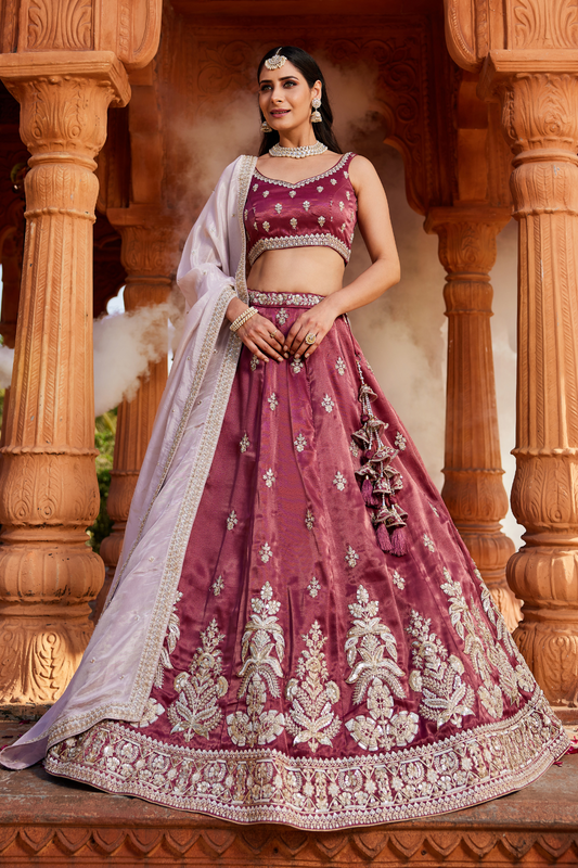 Designer Tissue Lehenga Choli with Sequin Embroidery and Coordinated Dupatta