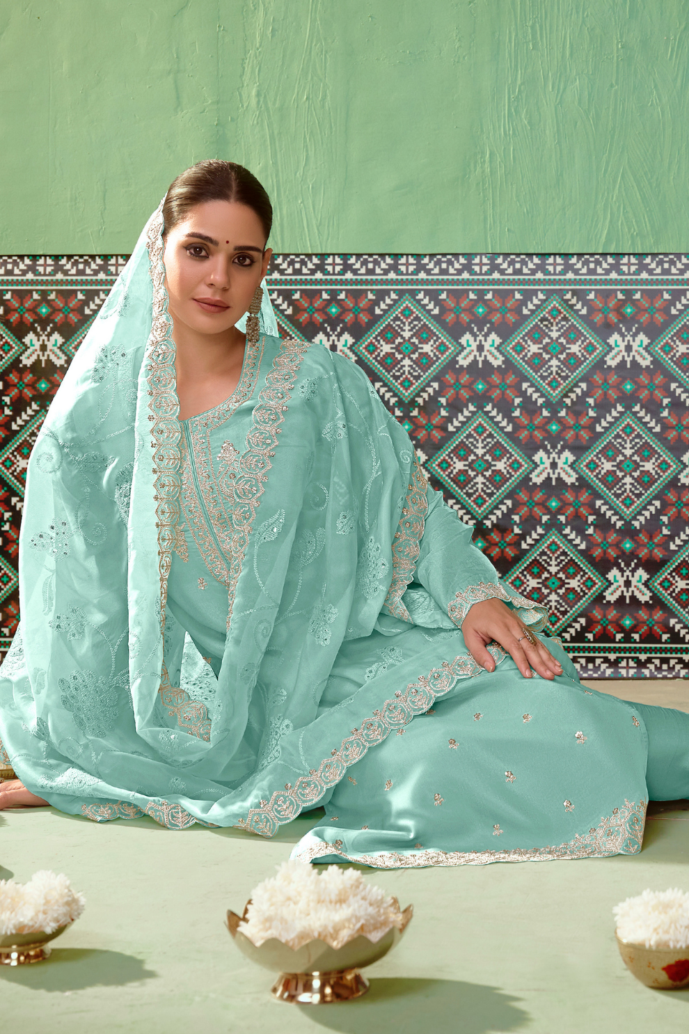 Pure Bamber Silk Embroidered Salwar Suit for Festive Elegance