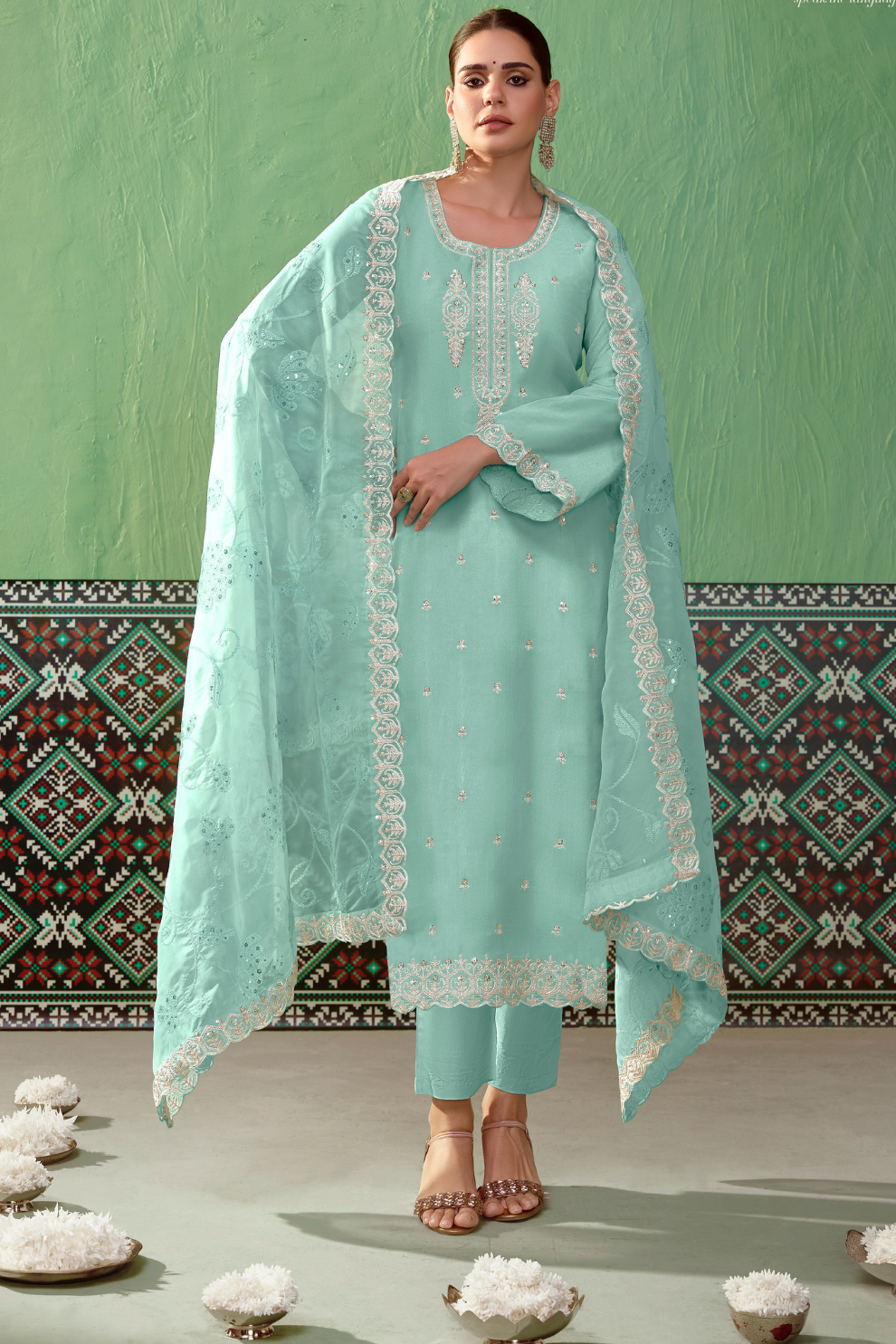 Pure Bamber Silk Embroidered Salwar Suit for Festive Elegance