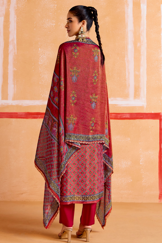 Pure Muslin Straight Salwar Suit with Ceremonial Pitta Embroidery