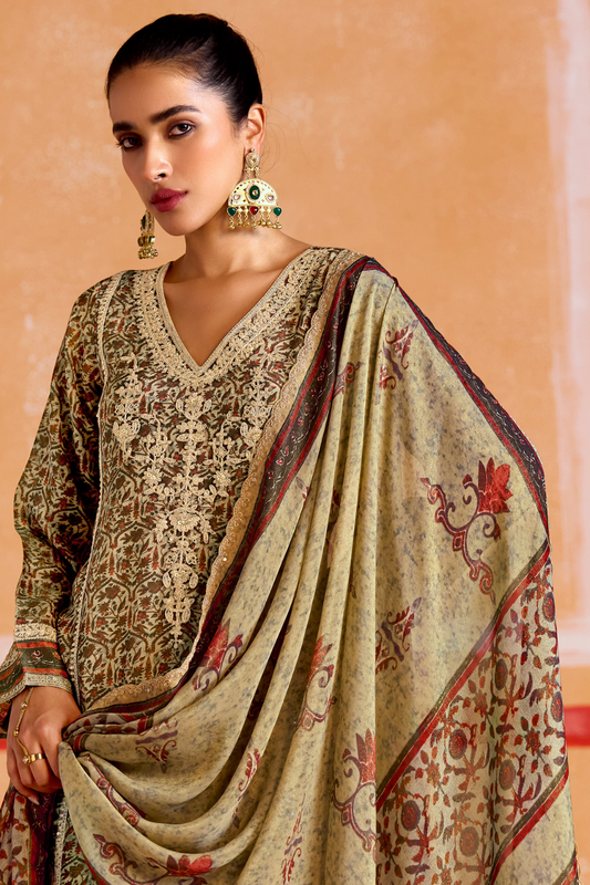 Pure Muslin Straight Salwar Suit with Ceremonial Pitta Embroidery