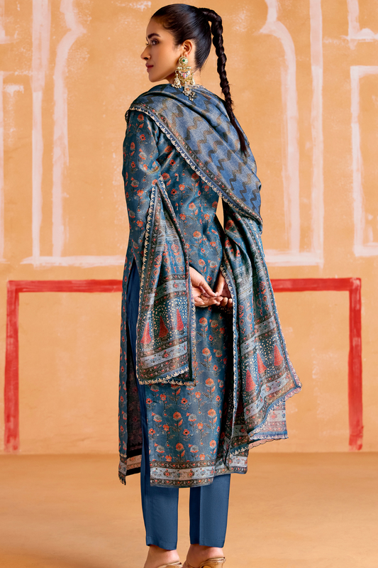 Pure Muslin Straight Salwar Suit with Ceremonial Pitta Embroidery