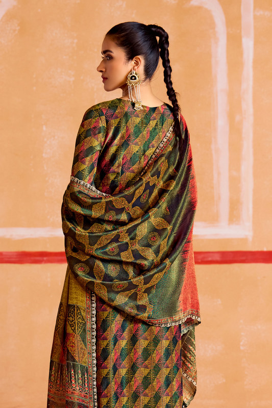 Pure Muslin Straight Salwar Suit with Ceremonial Pitta Embroidery