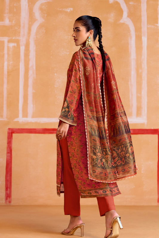 Pure Muslin Straight Salwar Suit with Ceremonial Pitta Embroidery