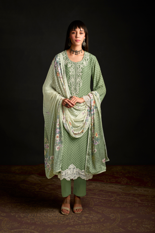 Chic Muslin Salwar Suit with Prints & Embroidered Organza Sleeves