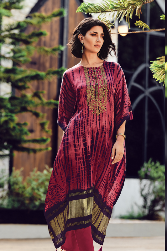 Elegant Shibori Pattern Viscose Kaftan with Pants