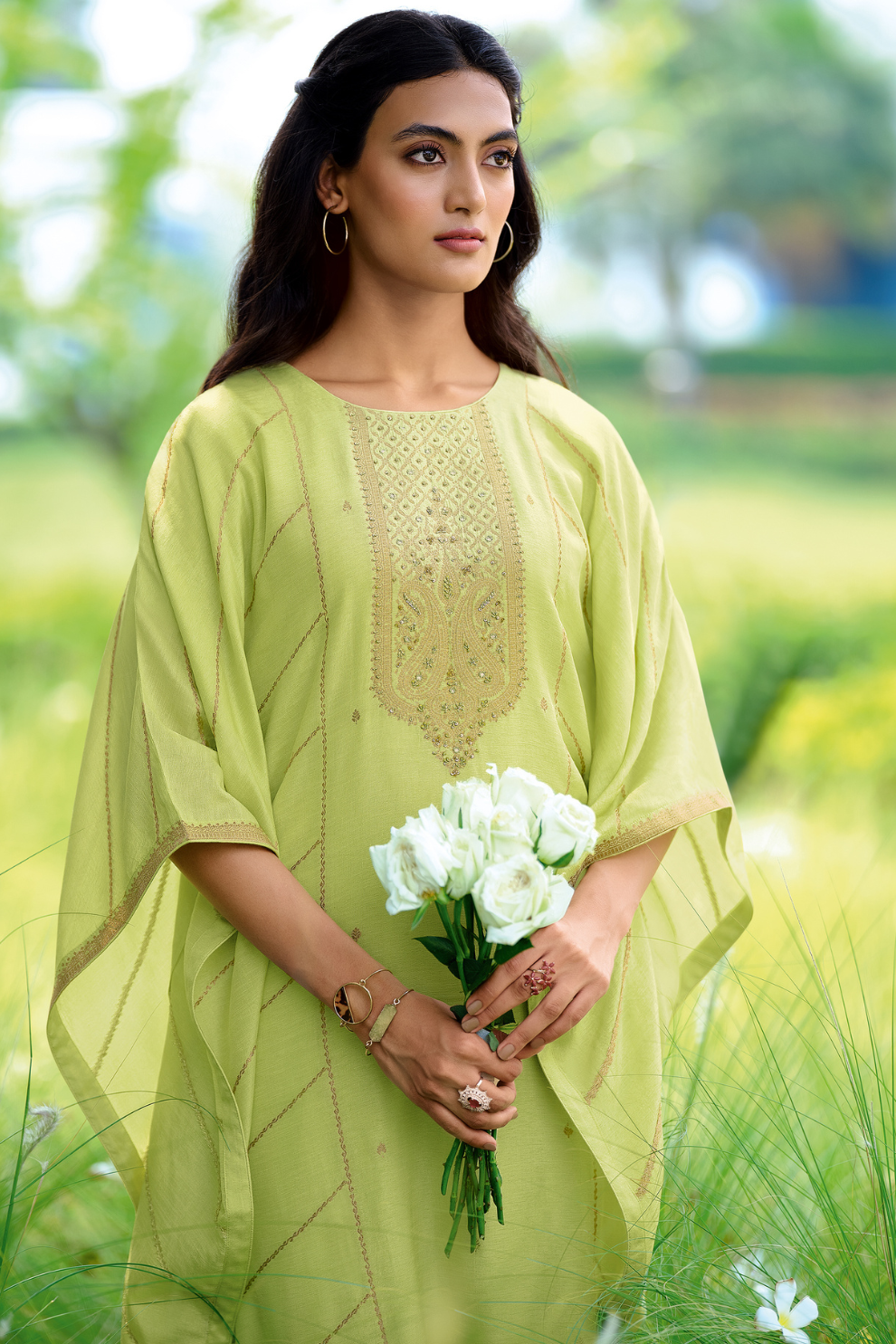 Viscose Woven Zari Kaftan with Coordinated Straight Pant