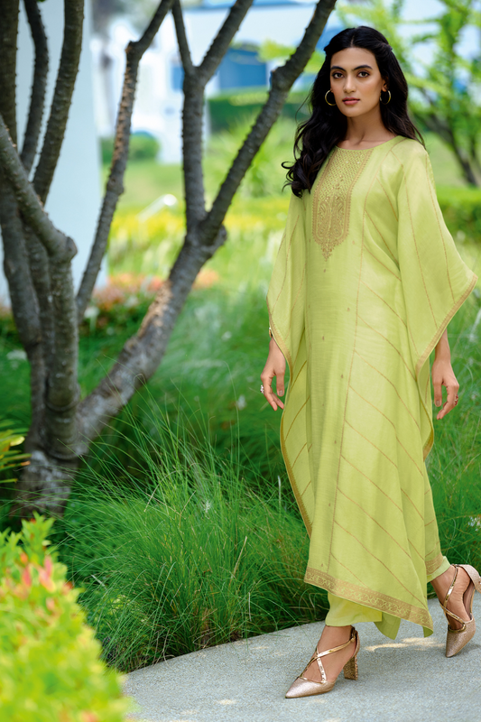 Viscose Woven Zari Kaftan with Coordinated Straight Pant