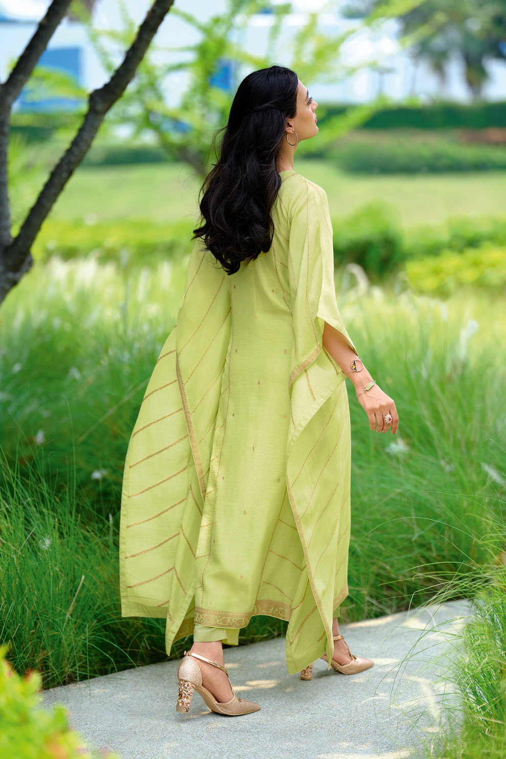 Viscose Woven Zari Kaftan with Coordinated Straight Pant