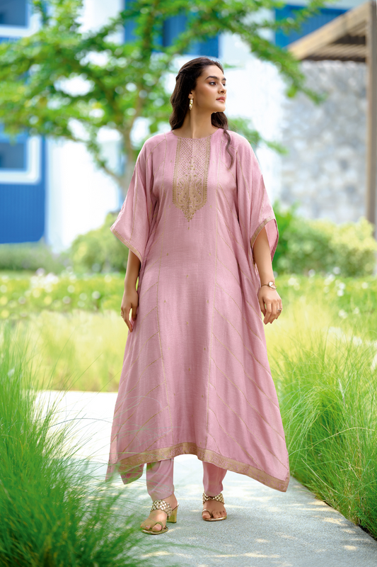 Viscose Woven Zari Kaftan with Coordinated Straight Pant