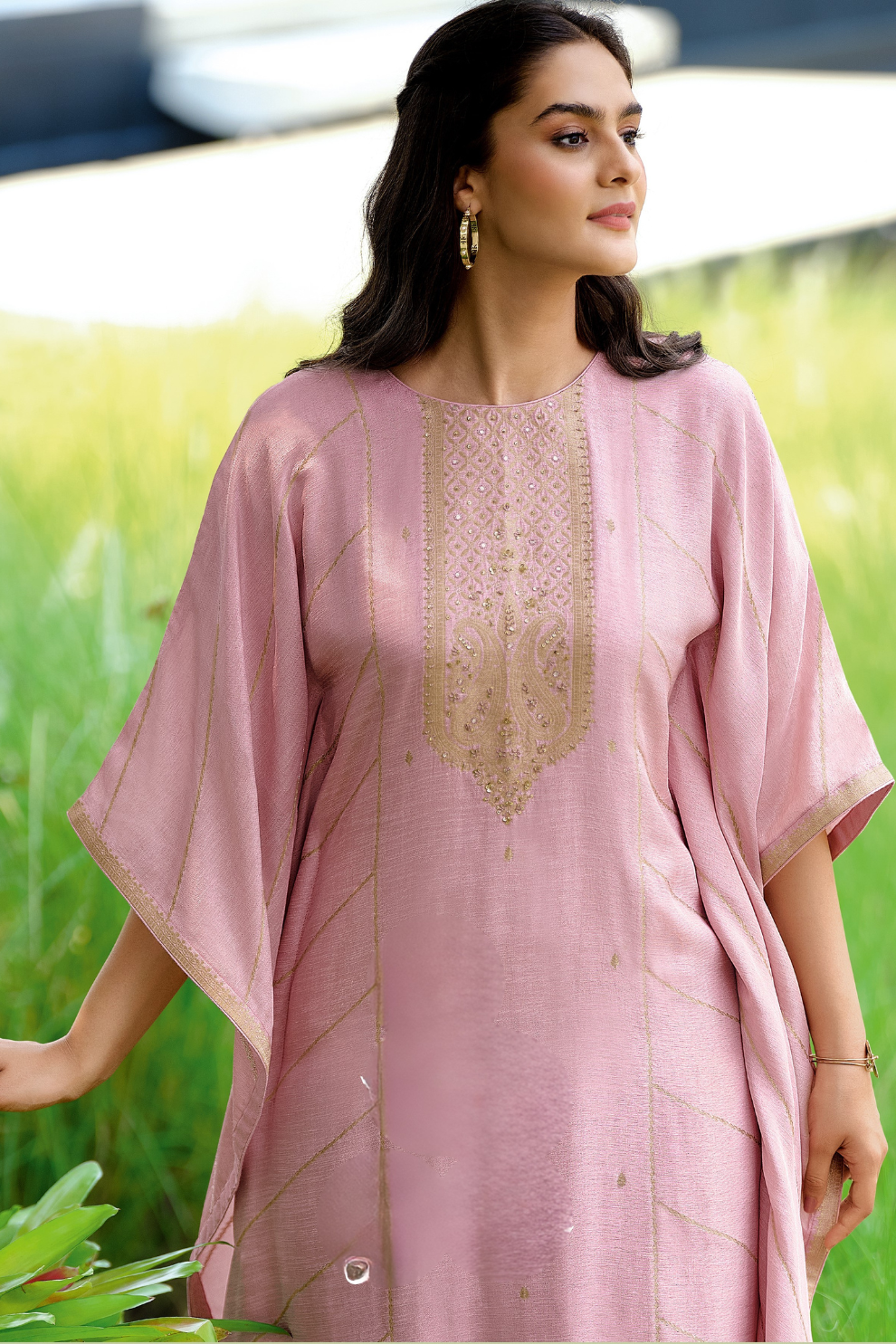 Viscose Woven Zari Kaftan with Coordinated Straight Pant