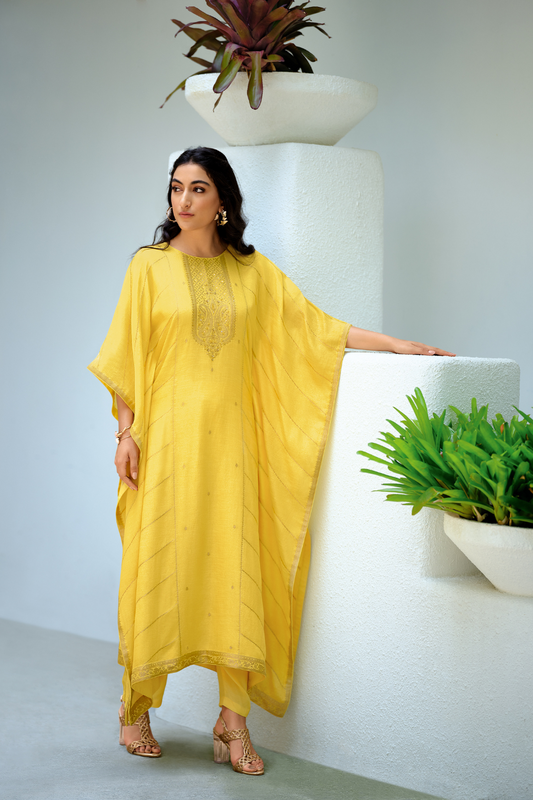 Viscose Woven Zari Kaftan with Coordinated Straight Pant