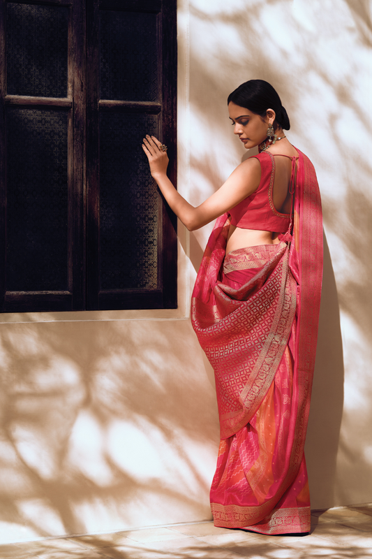 Vibrant Viscose Silk Bandhani Print Saree with Blouse Piece