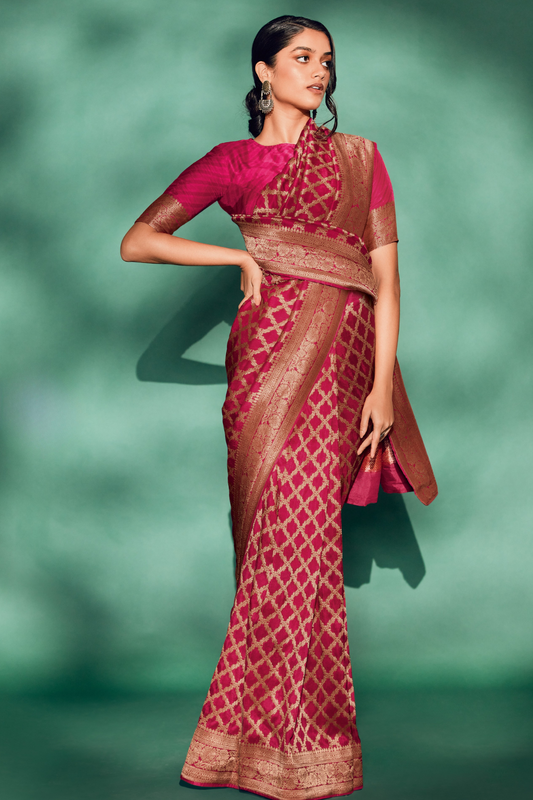 Classic Viscose Woven Solid Saree with Matching Blouse