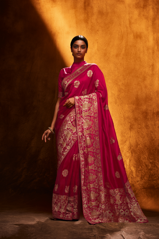 Viscose Silk Haldi Function Saree with Satin Silk Blouse