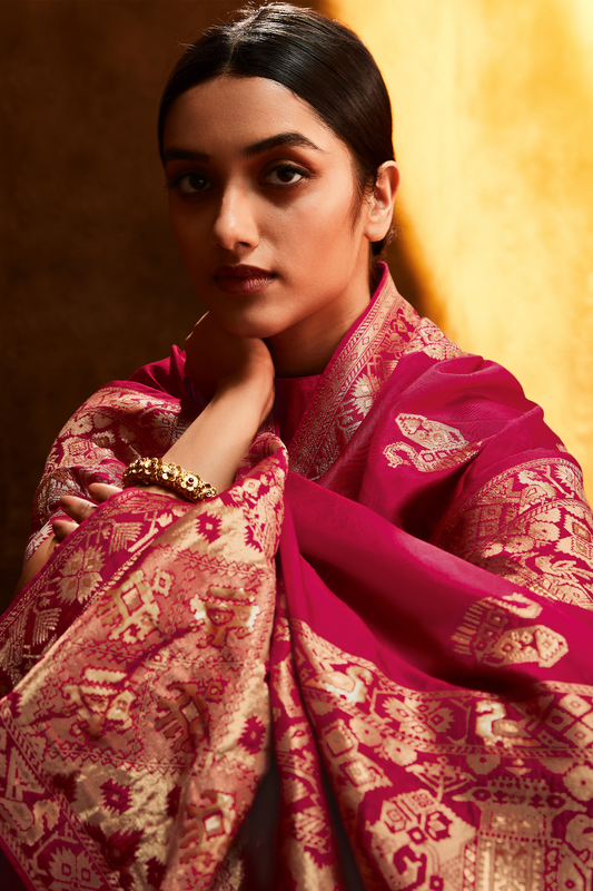 Viscose Silk Haldi Function Saree with Satin Silk Blouse