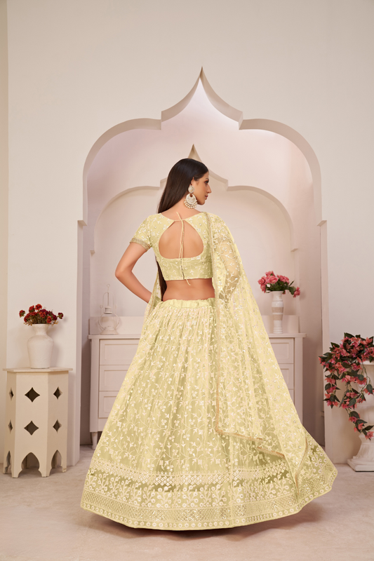 Beautifully Embroidered Net Lehenga with Sequin and Thread Detailing