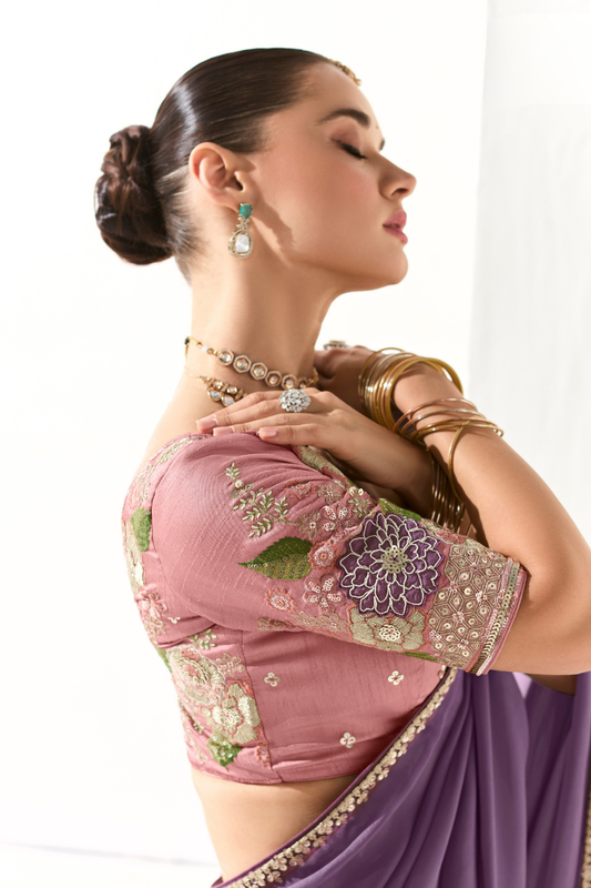 Tissue Silk Saree with Heavy Embroidered Border for Grand Occasions