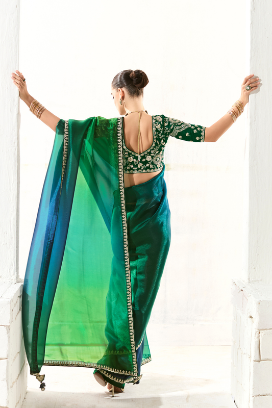 Tissue Silk Saree with Heavy Embroidered Border for Grand Occasions