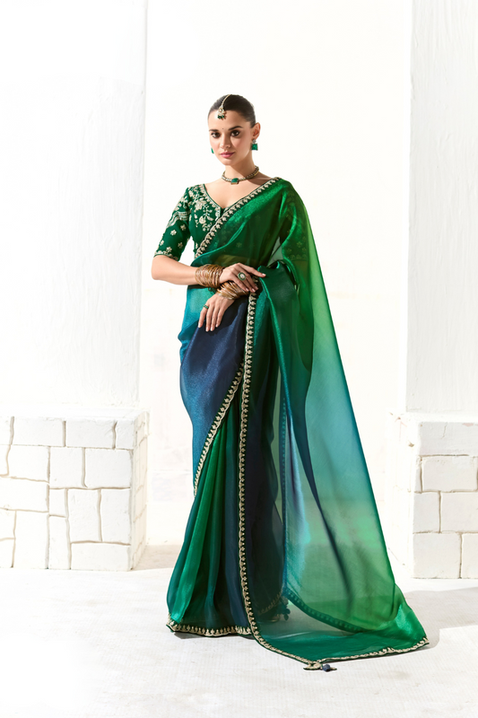 Tissue Silk Saree with Heavy Embroidered Border for Grand Occasions