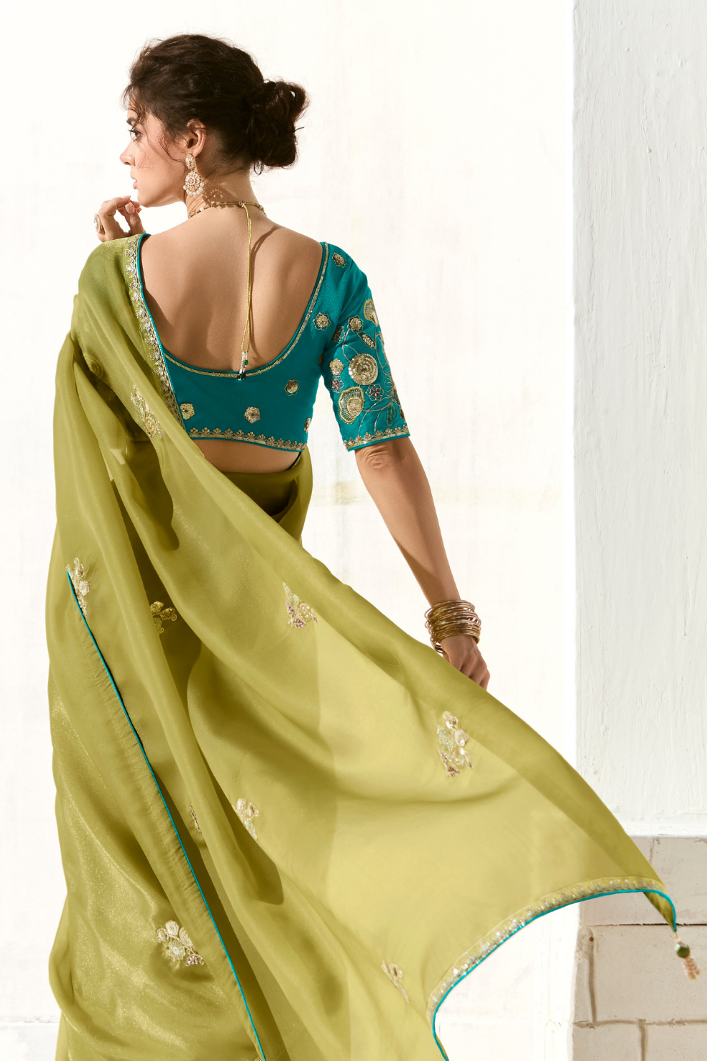 Tissue Silk Saree with Heavy Embroidered Border for Grand Occasions