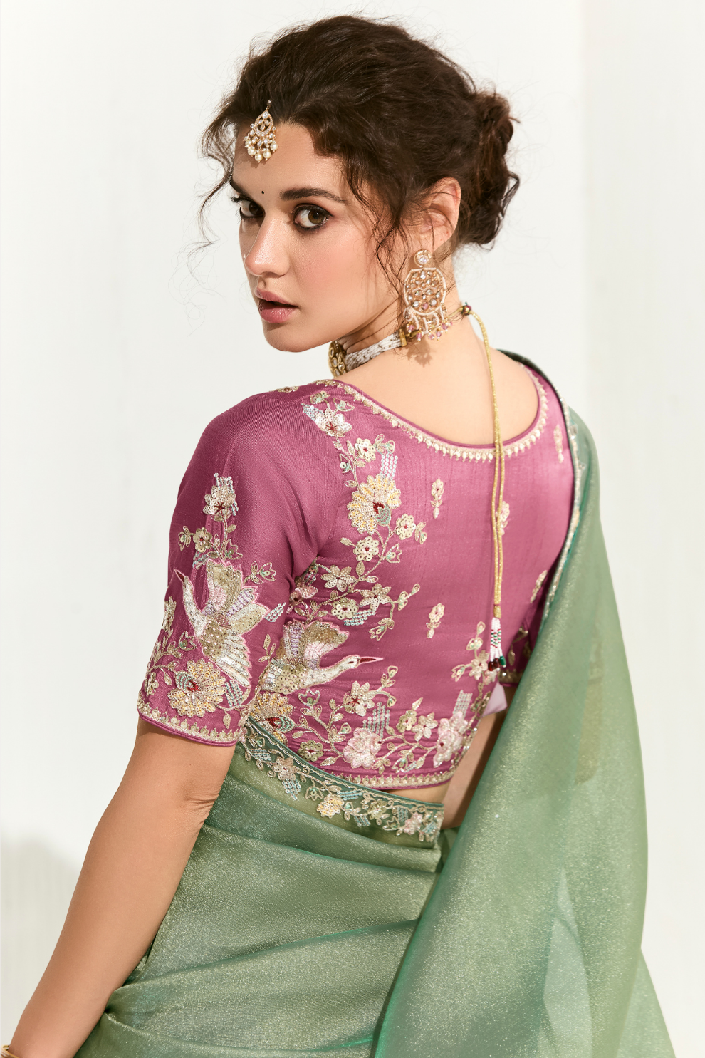 Tissue Silk Saree with Heavy Embroidered Border for Grand Occasions