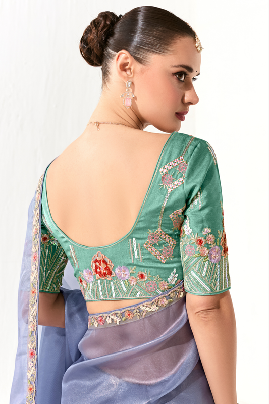 Tissue Silk Saree with Heavy Embroidered Border for Grand Occasions