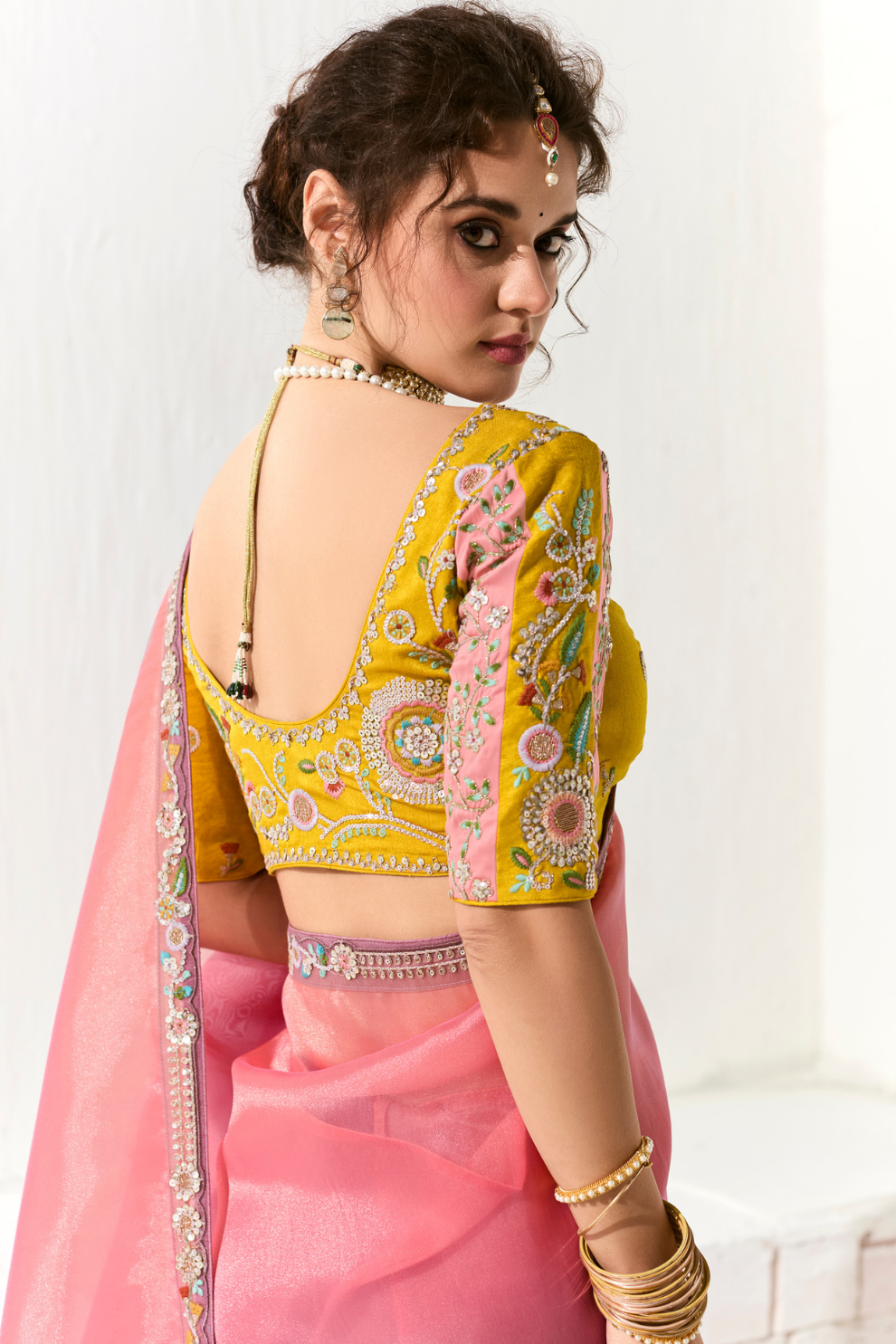 Tissue Silk Saree with Heavy Embroidered Border for Grand Occasions