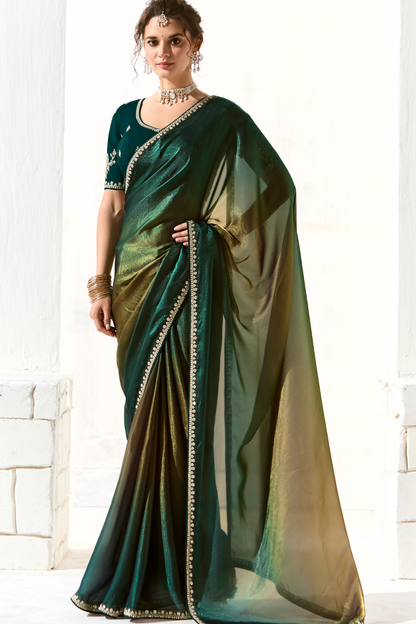 Tissue Silk Saree with Heavy Embroidered Border for Grand Occasions