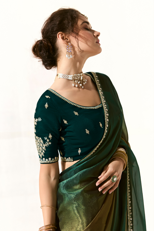 Tissue Silk Saree with Heavy Embroidered Border for Grand Occasions