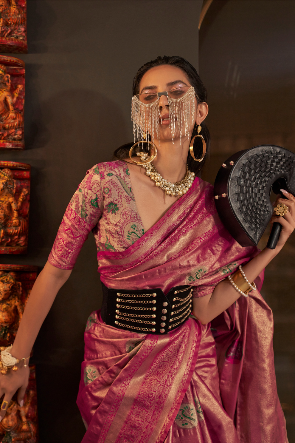 Elegant Silk Jacquard Saree with Handloom Weaving Craft