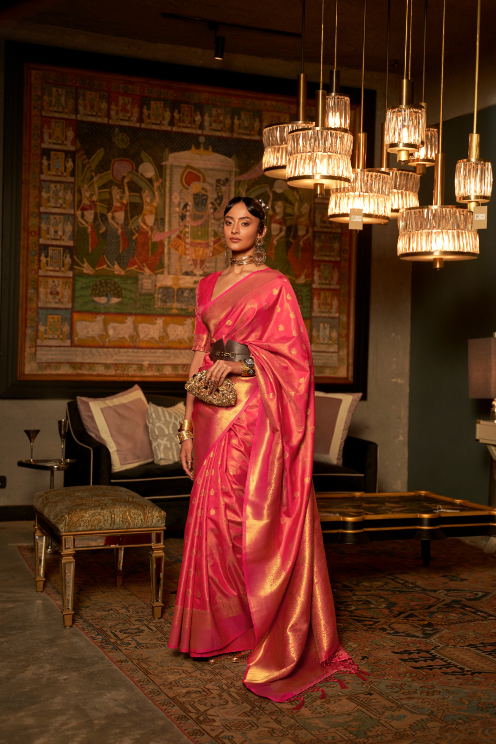 Zari Banarasi Saree with Ethnic Motifs Woven Design