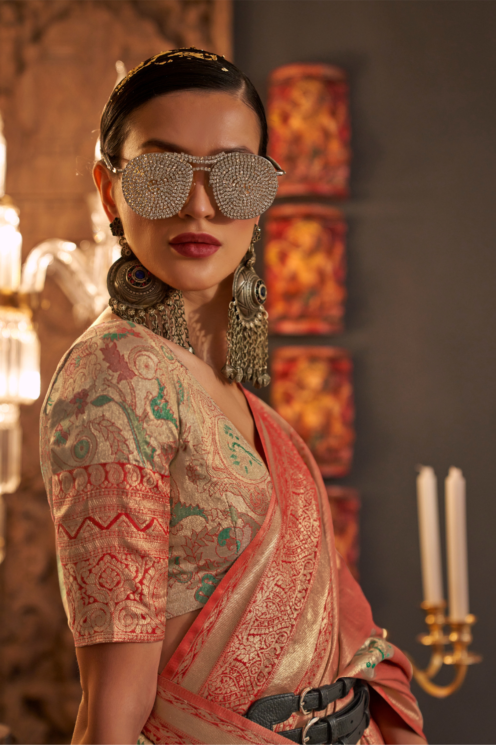 Elegant Silk Jacquard Saree with Handloom Weaving Craft