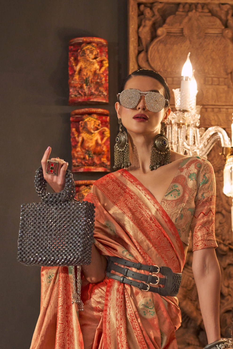 Elegant Silk Jacquard Saree with Handloom Weaving Craft