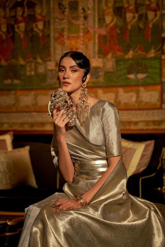 Zari Banarasi Saree with Ethnic Motifs Woven Design